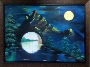 تابلوی نقاشی رنگ روغن روی بوم نام روز در شب